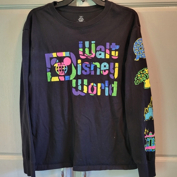 Disney Tops - Walt Disney World Black Long Sleeve Tee With Neon Print